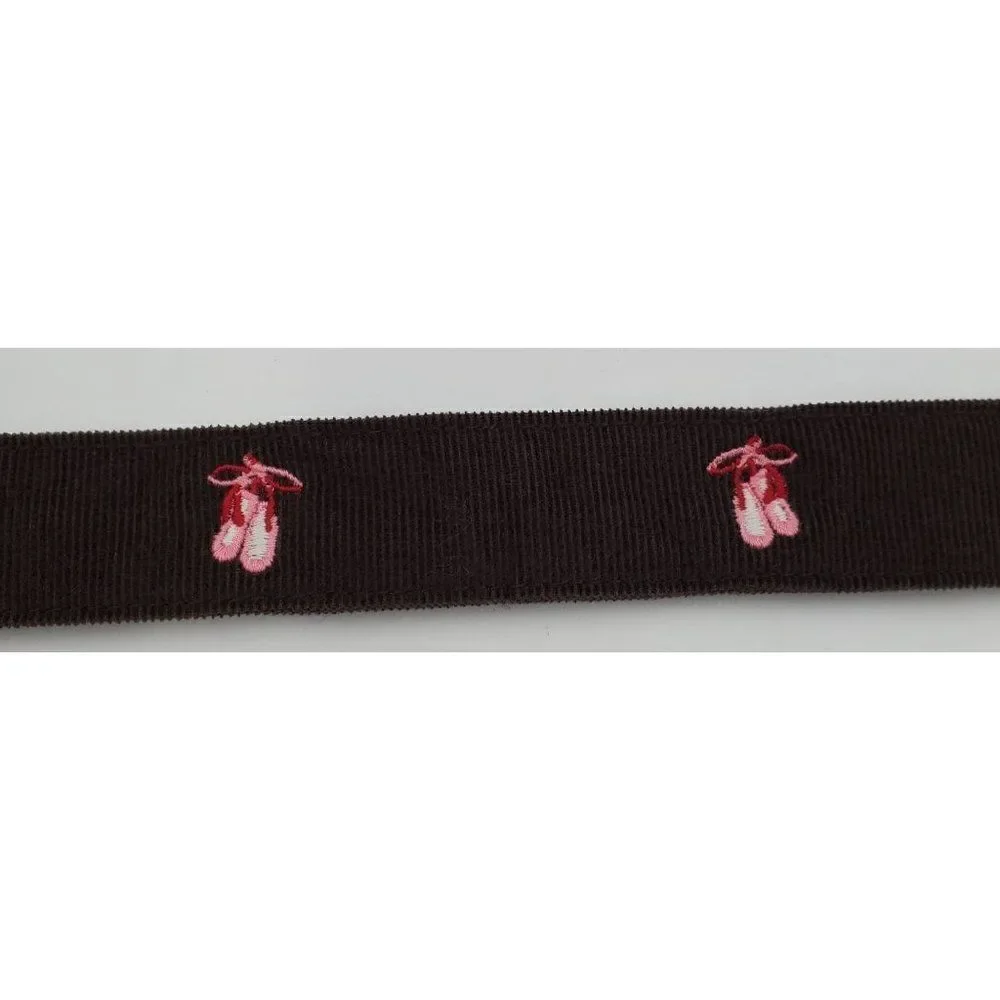 Lands End Belt Girls Brown Ribbed Embroidered Ballet Size Large New